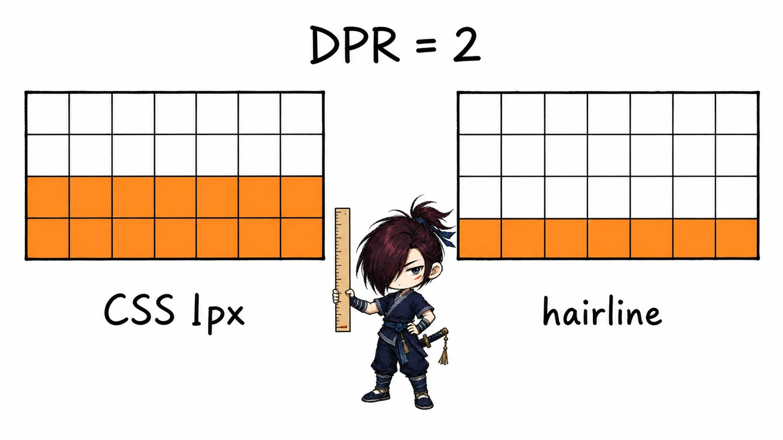 DPR 2 下普通 CSS 1px 边框与 hairline 的物理像素厚度对比