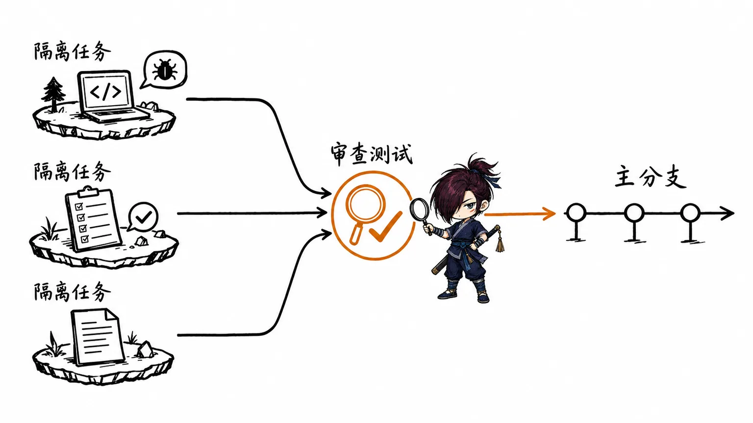 多个隔离的 Codex 任务在审查和测试后才进入主分支